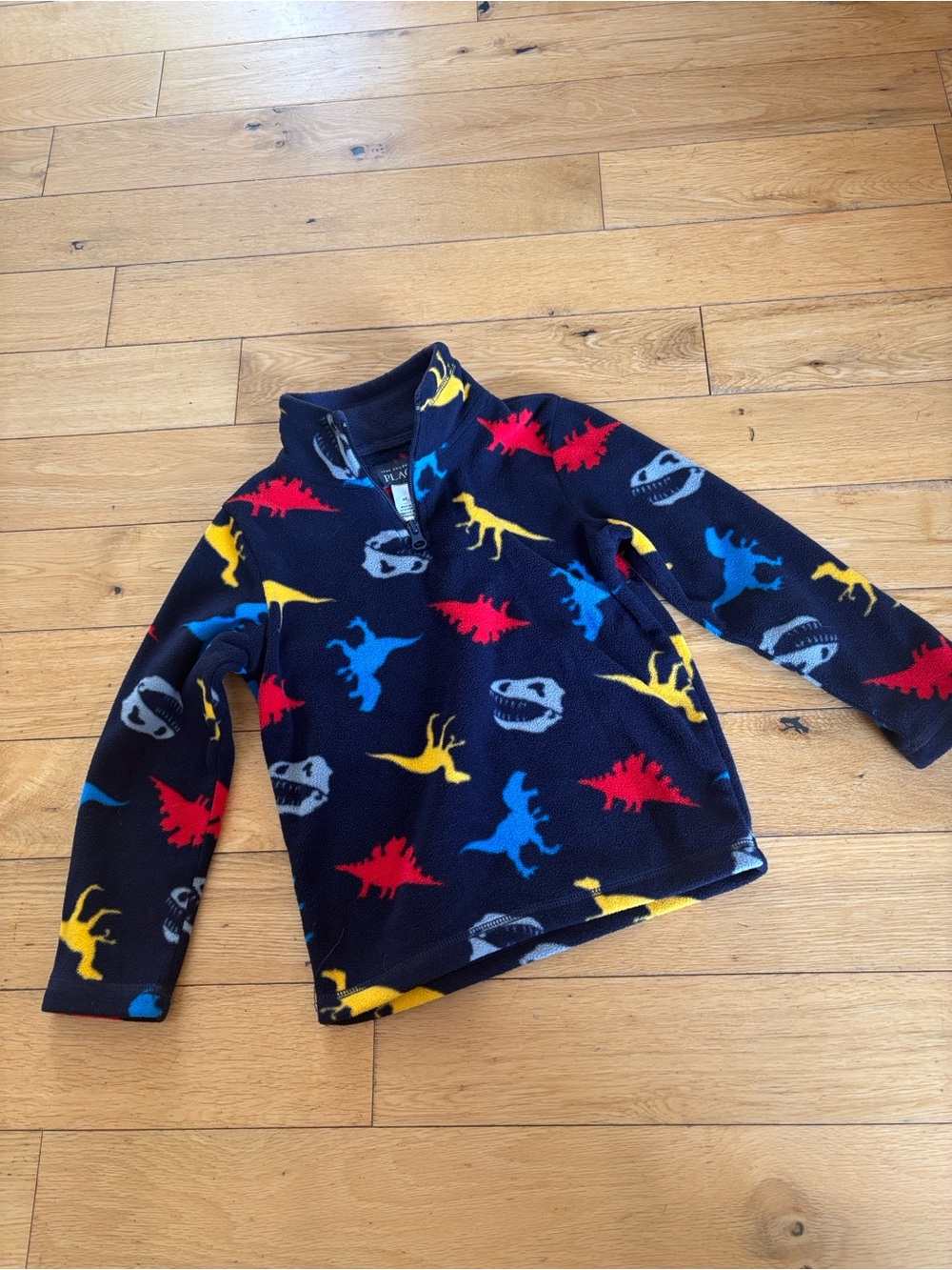 Navy Fleece Sweatshirt with Red, Blue, Yellow Dinosaur Print